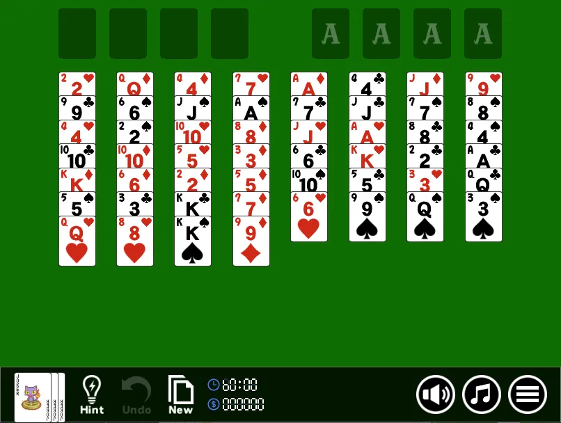 'FreeCell' gameplay screen